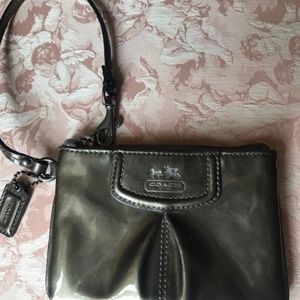 Olive Patent Leather Coach Wristlet
